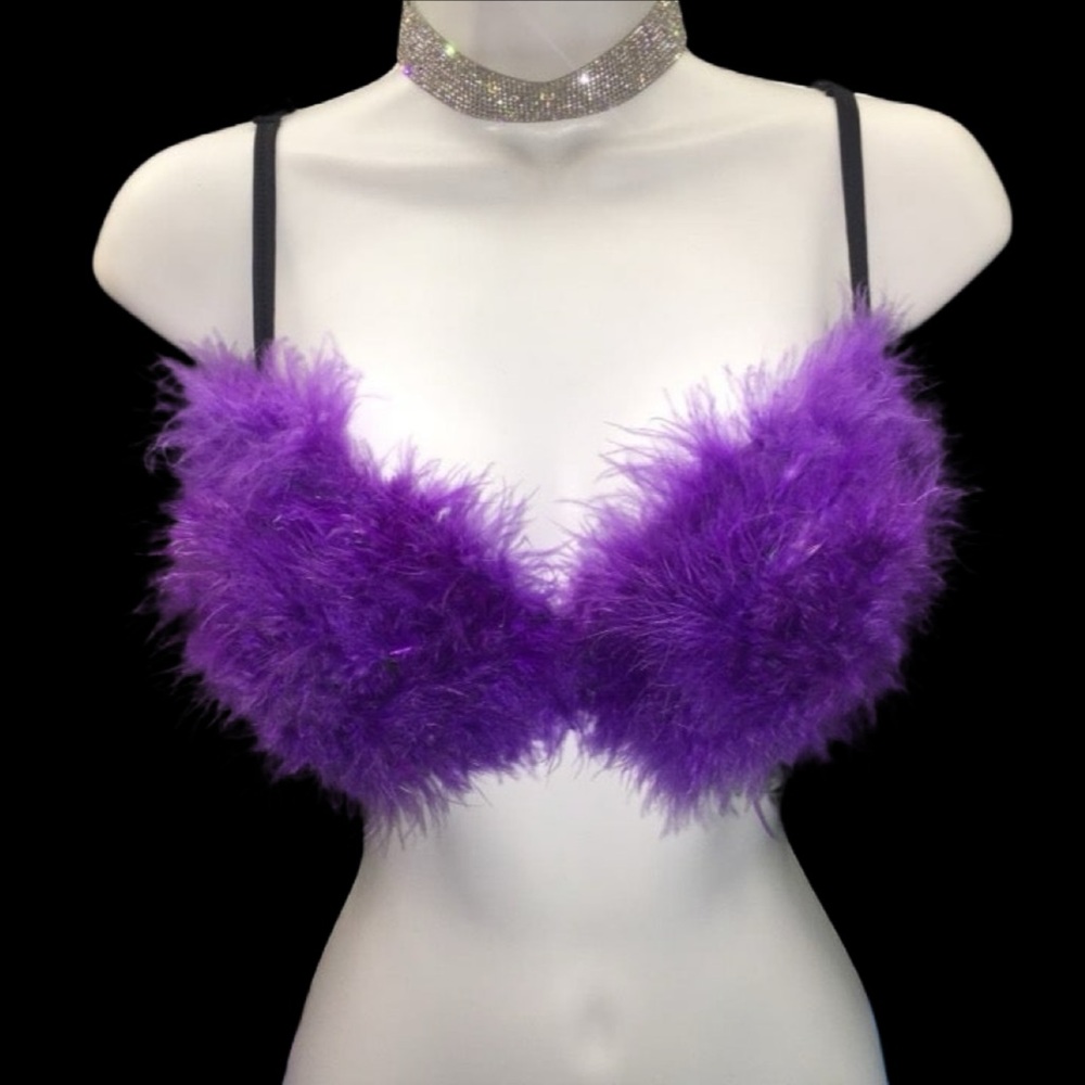 Purple Feather Fluffy Bra Rave EDC Costume New All Sizes